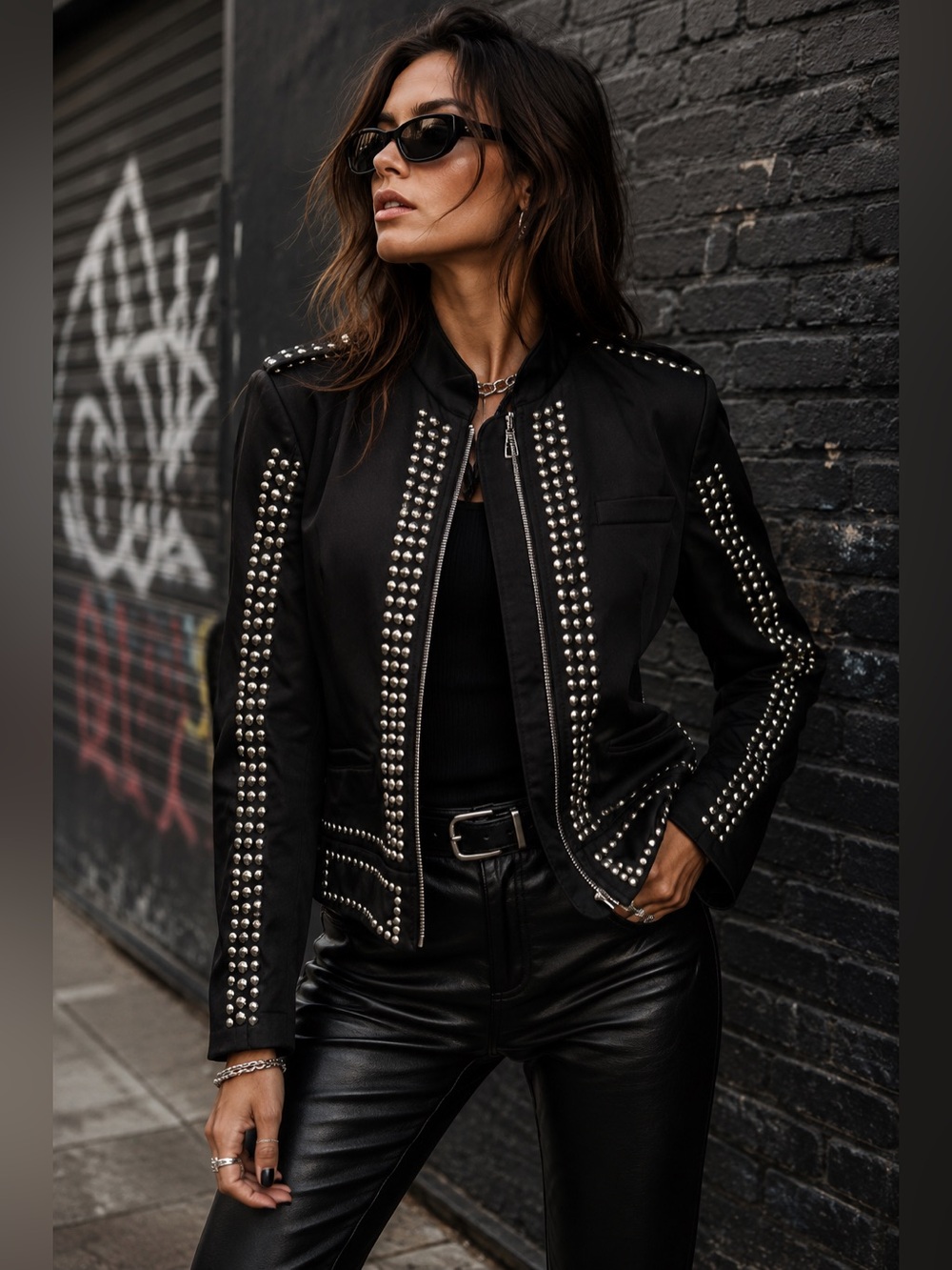 Mondo Black Silver Studded Military Jacket Size L